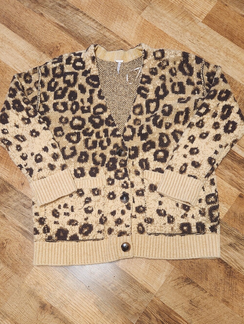 Free People Leopard Print Cardigan - Tan & Black, Size XS